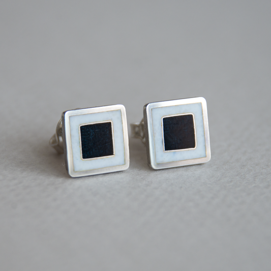 "Malevich" Black Square Cloisonné Enamel Earrings