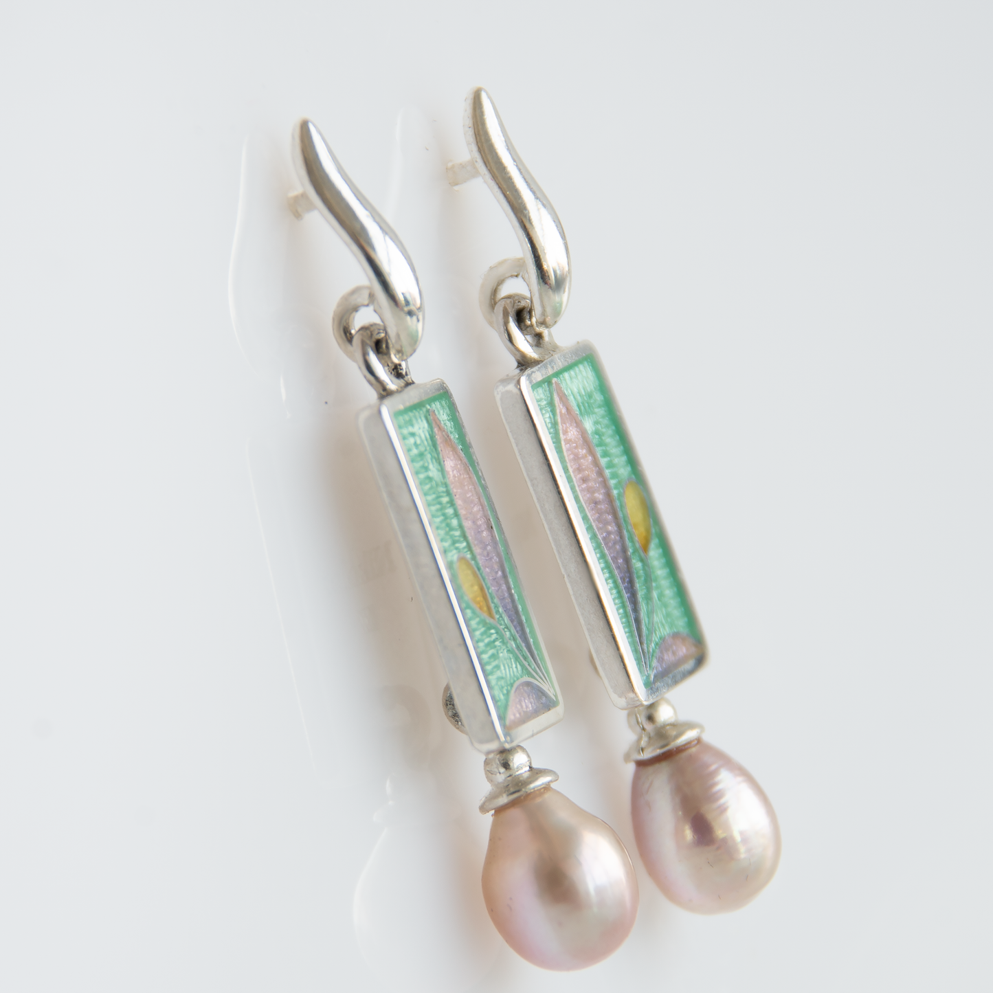 Cloisonne Enamel Earrings With Rose Pearls
