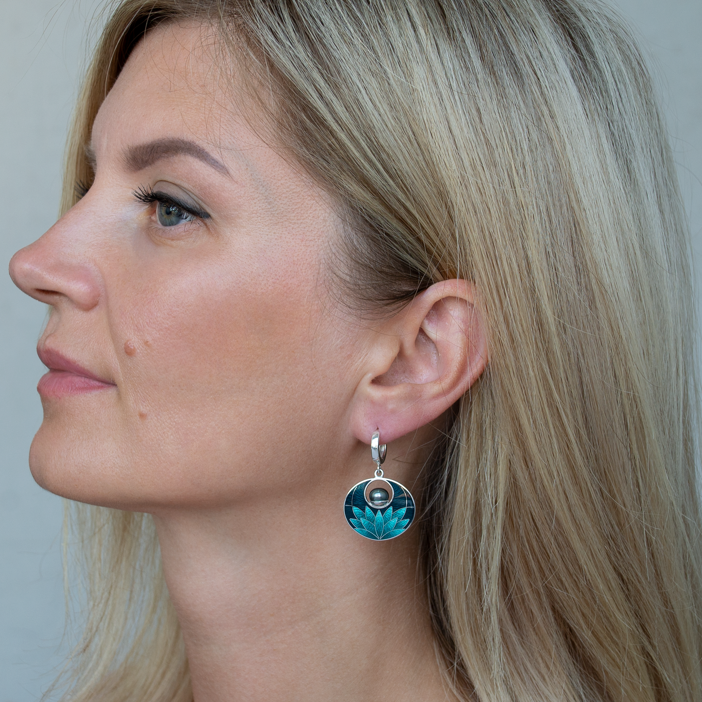 Cloisonné Enamel Black Turquoise Lily Earrings With Peacock Pearls