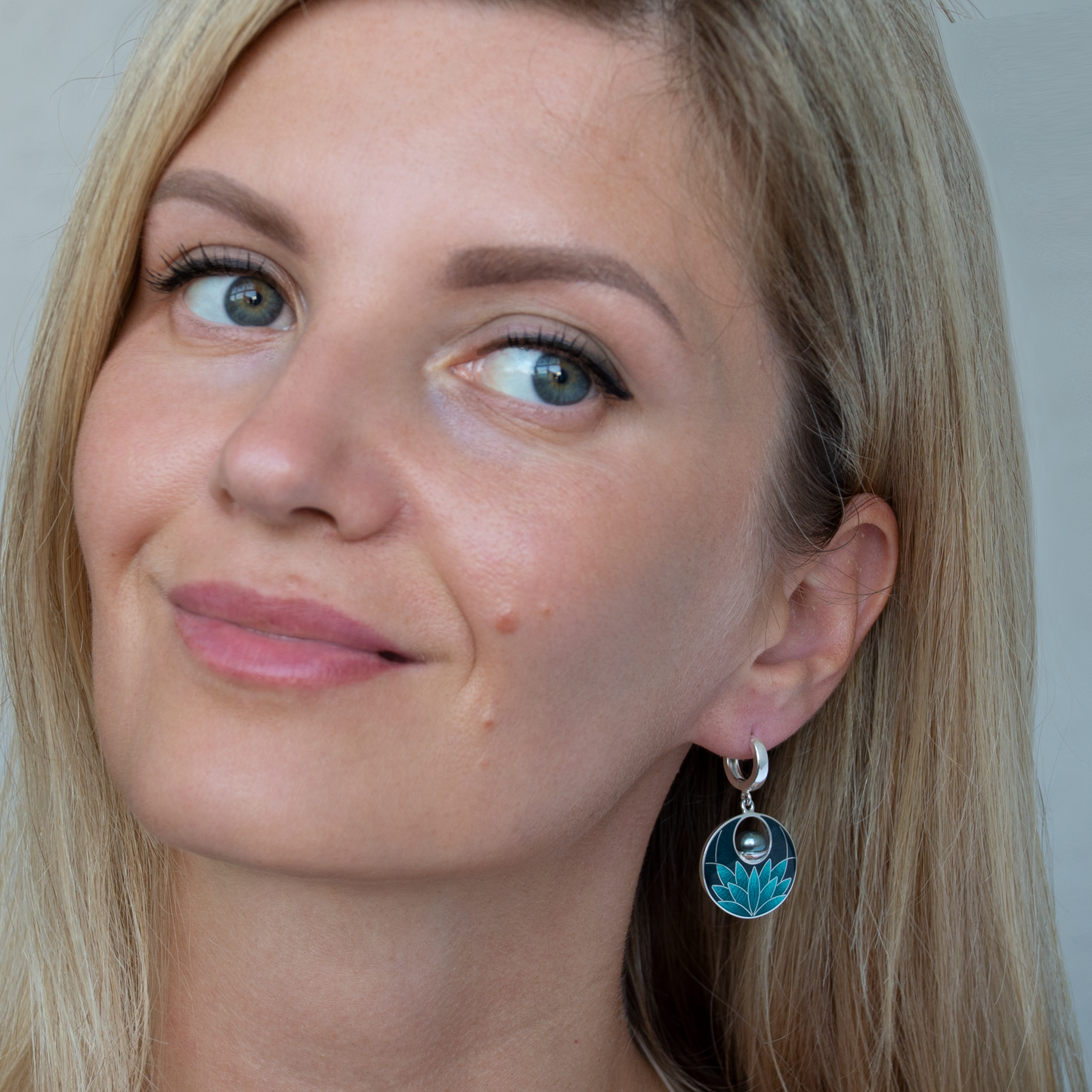 Cloisonné Enamel Black Turquoise Lily Earrings With Peacock Pearls