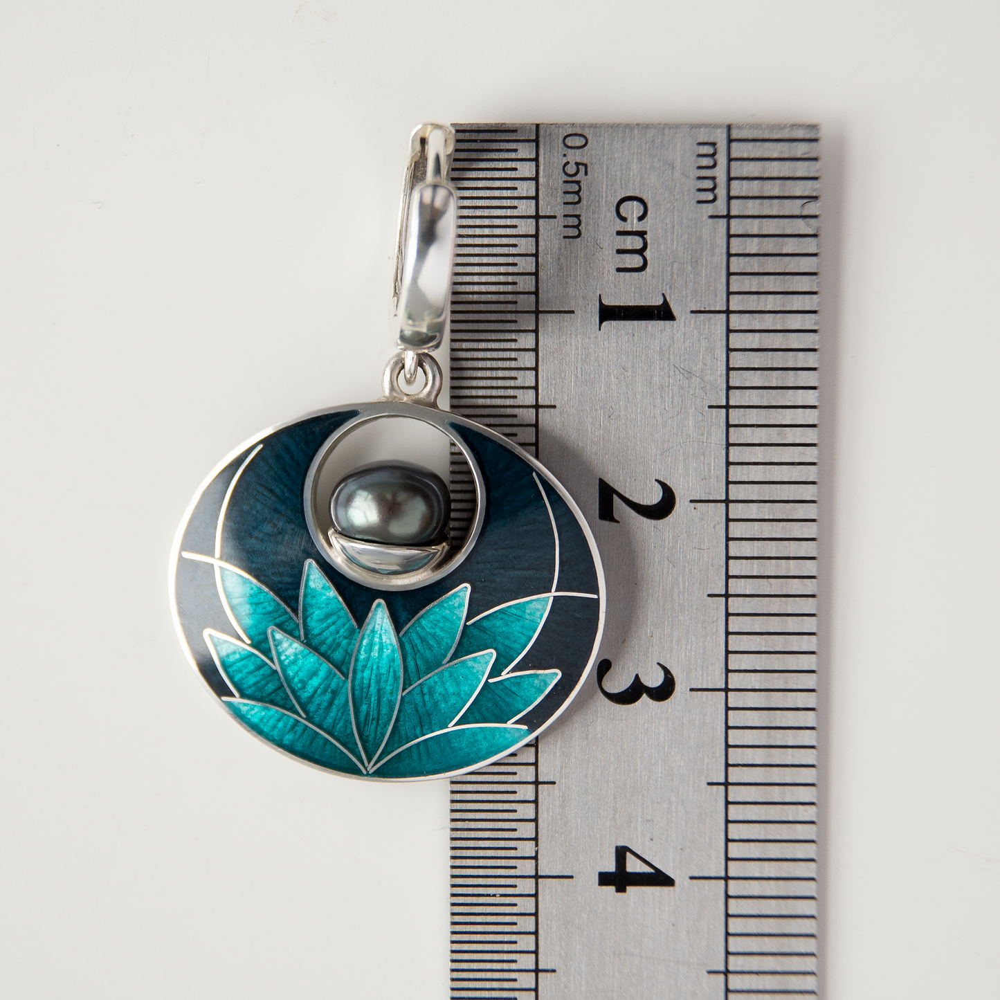 Cloisonné Enamel Black Turquoise Lily Earrings With Peacock Pearls